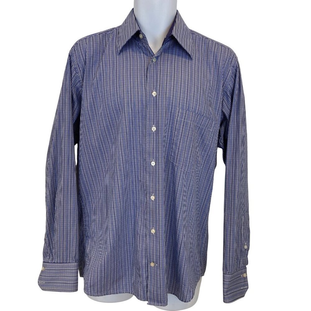 Jack Lipson Signature Collection Medium 15.5 Blue White Long sleeves Check Shirt